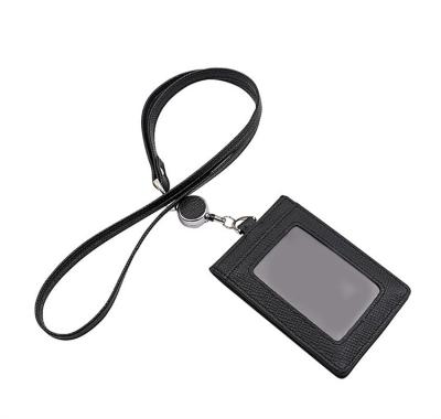 China Customized Unisex Genuine Leather Eco-friendly Lanyard Id Badge Card Holder Convenient for sale