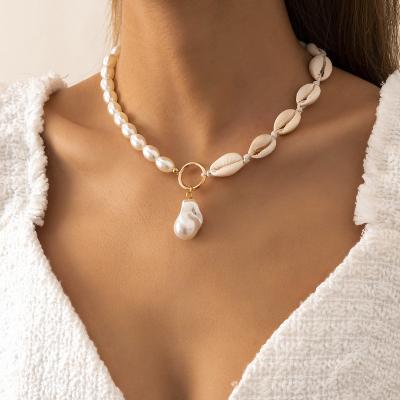 China Fashion TRENDY Women's Jewelry Simple Ocean Style Shell Pearl Chain Necklace Splicing Necklace Single Layer for sale