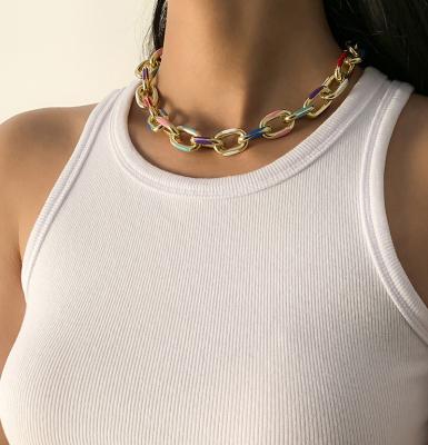 China Trendy Simple Geometric Drop Metal Oil Jewelry Fashion Necklace Women's Mixed Color Necklace for sale