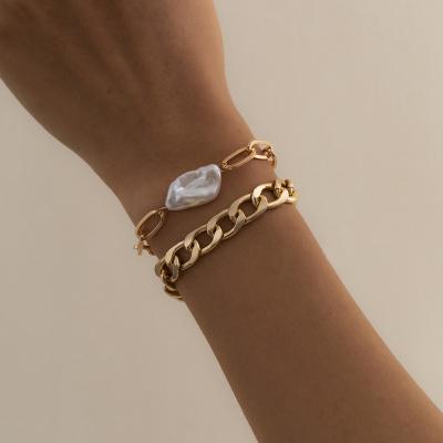 China Casual / Sporty Women's Jewelry Fashion Bead Metal Simple Shaped Bracelet Set Multilayer Chain Bracelet for sale