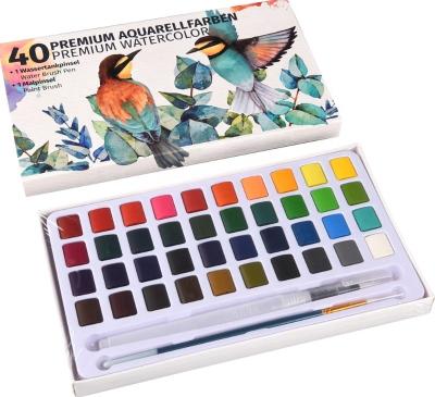 China Portable Travel Watercolor Paint Set With Water Brushes Sponges Palette 48 Mixing Solid Watercolor 18X8.5X2.4CM for sale