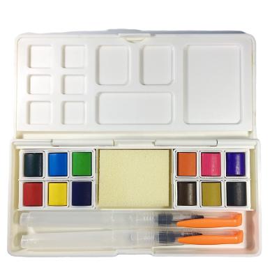 China Good 12/18/24/36 Coloring Best Selling Products Kids Pocket Neon Solid Half Pan Metallic Artist Watercolor Paint Cake Set With Brush for sale