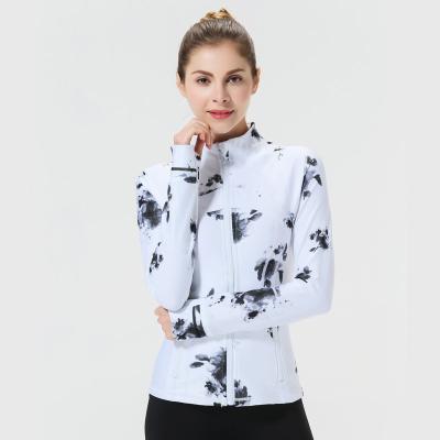 China Autumn Winter Hot Sell European Style QUICK DRY Slim Zipper Printing Long Sleeve Yoga Coat Women 2020 for sale