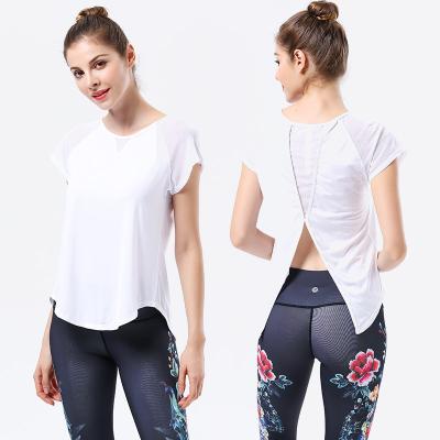 China Breathable 2020 Summer new color back waist lace yoga short sleeve lightweight breathable sweat wicking exercise fitness tops for sale