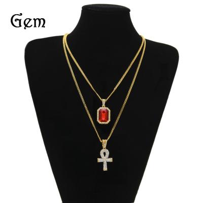 China New Exquisite Vintage Hip Hop Gemstone Pendant With Square Diamond Key Mini Gemstone Necklace Set for sale