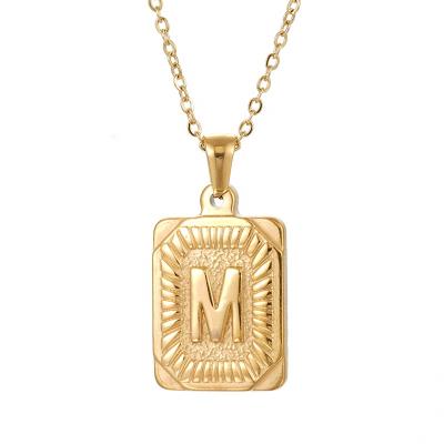 China 2021 TRENDY Retro Fashion 26 Letter Square A-Z Cube Letter Uppercase Necklaces Gold Plated Pendant Necklace for sale