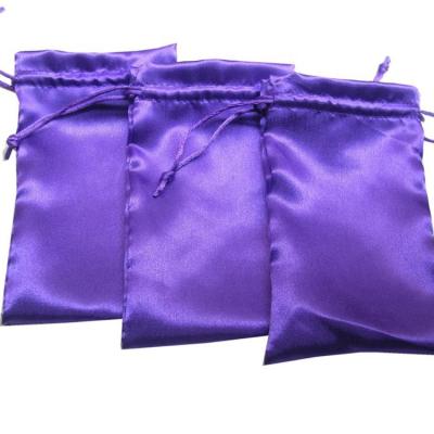 China Reclycled Customized Good Quality Cheap Purple Satin Drawstring Pouch Bag With Logo for sale