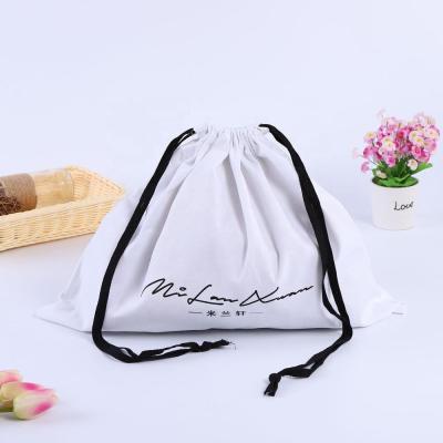 China Simple White Reclycled Cotton Fabric Drawstring Shoe Bag With Logo for sale