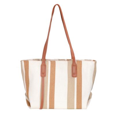 China Korean Ins Fashion Straw Woven Canvas Stitching Bag Designer Large Eco-friendly Lady Tote Handbag Fashion Shopping Bag for sale