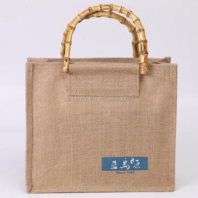 China Eco-friendly Jute Tote Bag Waterproof Bamboo Handle Bags For Hot Sale Export Goods for sale