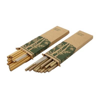 China Viable Laser Engraving Logo 6 Pack Reusable Biodegradable Bamboo Straws With Box for sale