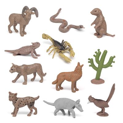 China Desert Wild Animal Models 11 PCS Mini Cactus Armadillo Snake Lynx Wolf Scorpion Marmot Figurines Toy for Boys Girls Kids for sale