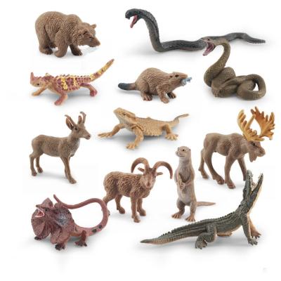 China Animales salvajes Juguetes modelo 12 PCS Mini Oso Marrón Castores Cocodrilo Serpiente Lagarto Figurina Festa familiar Favoritos en venta