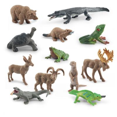 China Wildtiere Tiermodell Spielzeug 12 PCS Mini Schildkröte Baumfrosch Stierfrosch Chamäleon Elch Figur Familie Party Favoriten zu verkaufen