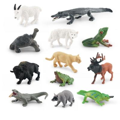 China Wildlife Animal Model Toys 12 PCS Mini Chameleon Bullfrog Tortoise Elk Buffalo Figurine Family Party Favors for sale