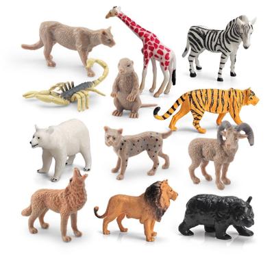 China Wildlife Animal Model Toys 12 PCS Mini Lion Wolf Polar Bear Tiger Scorpion Figurine Family Party Favors for sale