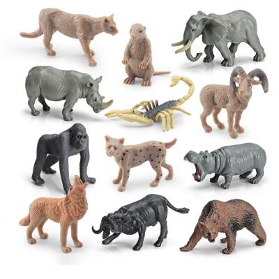 China Wildlife Animal Model Toys 12 PCS Mini Elephant Buffalo Wolf Brown Bear Rhino Figurine Family Party Favors for sale