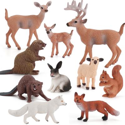 China Wildtiere Tiermodell Spielzeug 10 PCS Weißschwanzhirsch Biber Figur Fox Rabbit Familienparty Favoriten zu verkaufen