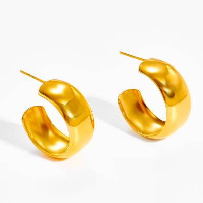 China Big Wide Hoop Earrings Stainless Steel 18K Gold Plated Wide Version Studs Women's Trendy Earrings for sale