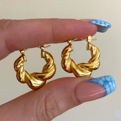 China Stainless Steel 18K Gold SILK CIRCLES Earrings TRENDY Plated Ins Fashion Shiny Jewelry Not Fade Exquisite Luster for sale