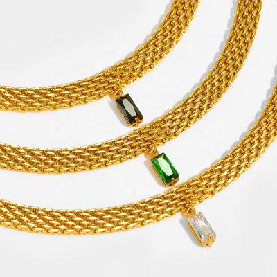 China Green CLASSIC Female Zircon Necklace AAAA Belt Mesh Stainless Steel Pendant Clavicle Chain Not Fade 18K Gold Plated Polished for sale