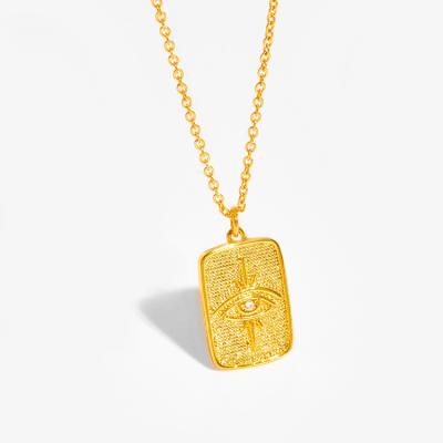 China CLASSIC Big Sparkling Eyes Shape Square Cubic Zirconia Fashion Jewelry 18k Gold Retro Micro-encrusted Texture Necklace Pendant Women for sale