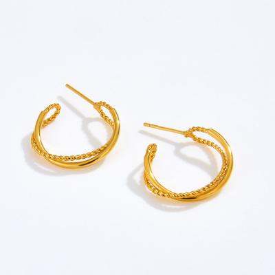 China 18K gold plated brass irregular cool wind twist retro single earrings TRENDY retro double earrings for sale