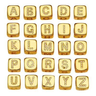 China CLASSIC Style 26 English Alphabet Square Pendant Necklace Ins Style Square Cubic Zirconia Copper Plated 18K Gold DIY Accessories for sale