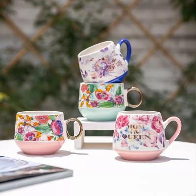 China Viable Wholesale Ceramic Gypsophila Mug Flower LIYI Mug Set Ceramic Coffee Mug for sale