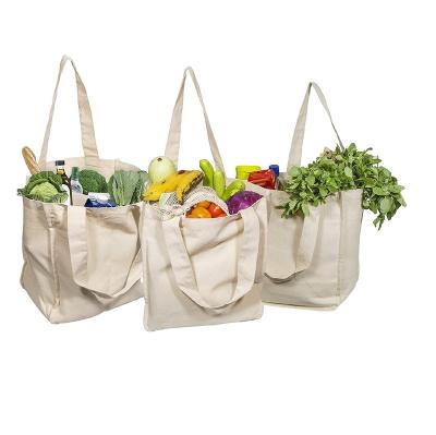 China Reusable and Eco-friendly Recyclable Cotton Canvas Grocery Bag with Handles, 3 Packs for sale