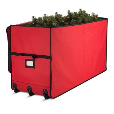 China Folding Canvas Fabric Christmas Tree Storage Box With Cardboard Inserts And Wheels for sale