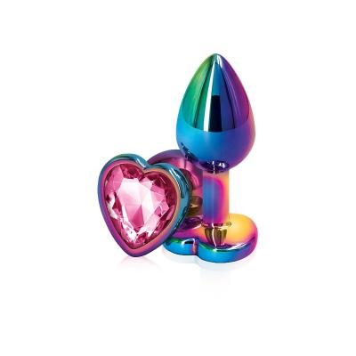 China Heart Shape Steel Anal Plug Set 3 Sizes Set New Rainbow Color Anal Plug With 12 Color Jewel Butt Plug For Men Metal Anal Toy For Men couples for sale