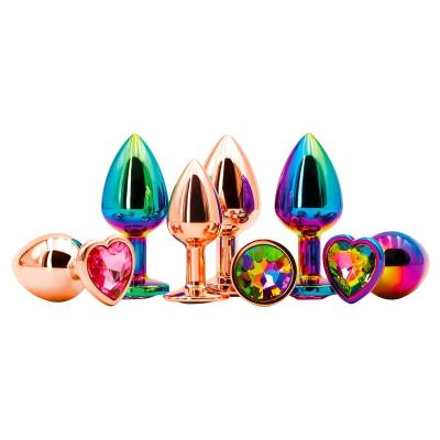 China Small Medium Size Crystal Heart Shape Circle Small Medium Size Crystal Heart Set Small Round Crystal Metal Butt Plug Set Gold Rainbow Metal Anal Beads Butt Plug Toy plug jewelry insertion sex for female male for sale