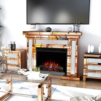 China Luxury Modern Moroccan Golden Diamond Crush Mirrored Electric Fireplace Surround Indoor for sale