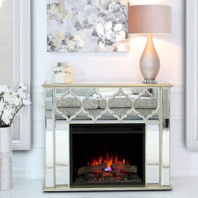 China Modern Moroccan Silver Mirrored Electric Fireplace Surround Mantel With Fire Insert And Glistening for sale