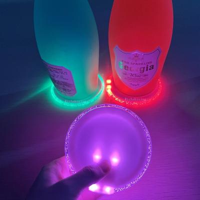 China D10*H0.7cm Custom Printing Logo Led Bottle Coaster For Popular ABS Acrylic Gravity Induction Wedding Party Clubs Bars Drink Decoration for sale