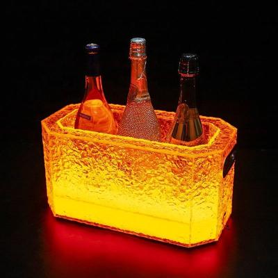 China Acrylic LED Barrel 6 Champagne Bottles Hold Bar Ktv Night Clubs Party Wine Whiskey Beer Ice Bucket Viable Ice Dual Layer Effect for sale