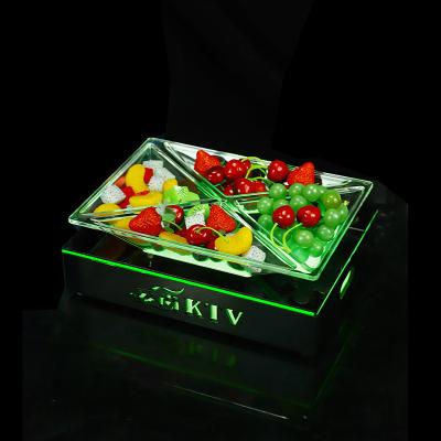 China Viable Fruit Dish Acrylic Nightclub 4 Cells LED Lighted Acrylic Bar Lounge Wedding Party Hotel Restaurant Fruit Vegetable Serving Tray for sale