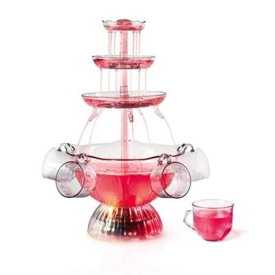 China Sustainable 3-Tier Electric Beverage Fountain Cocktail Wine Drinking Tower With LED Lighted Base Includes 5 Reusable Cups For Party for sale