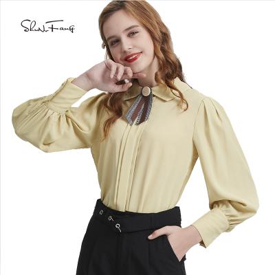 China Breathable the latest blouse 2021 fashion design ladies yellow women's milk shirt long sleeve blouse for sale