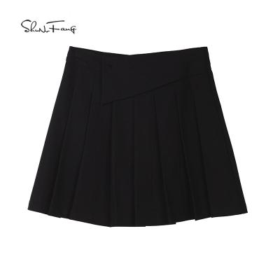 China Cotton Manufacturing Summer Breathable Ladies Cotton Professional Skirt Simple Black Pleated Wrap Mini Skirts Shunvfang for sale