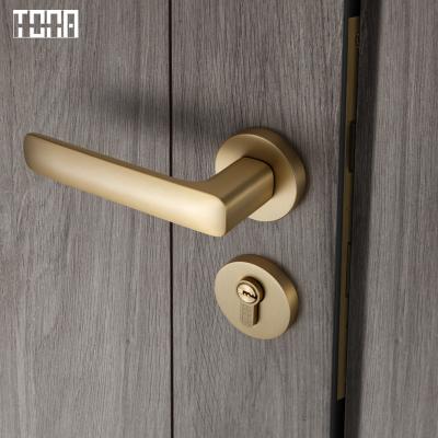 China Copper goo-Ki interior door mute door lock wooden material [door handle] pure copper minimalist luxury villa lock wooden material for sale