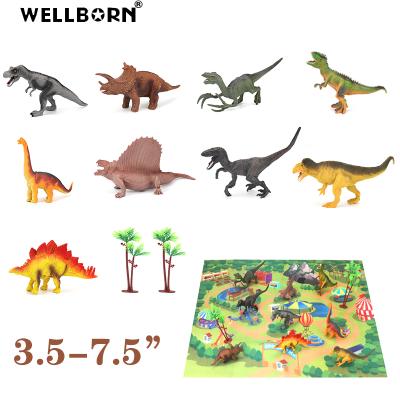 China 2021 7.5 Inch Deluxe Dinosaur Toys Toys Dinosaur Model Game Set 1 Mat 9 Trees 2 Pieces With Mat For Kid for sale