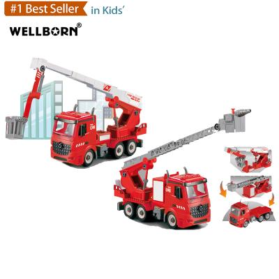 China Plastic Friction Toy New 1:12 Scale Fire Truck Construction Truck Toy Set with Light and Sound for sale