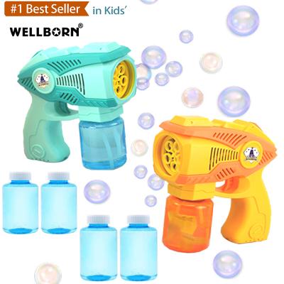 China Hot sale luxury outdoor park Amazon musical flashing light fan machine electric automatic bubble gun toy for kids for sale