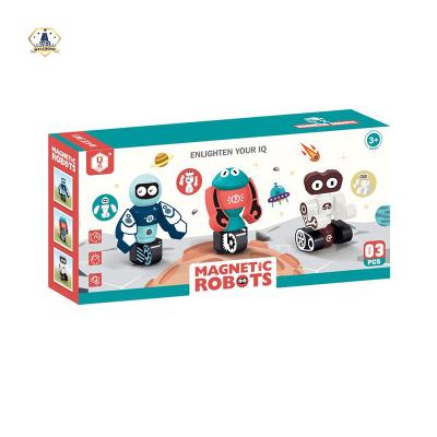 China DIY Pretend Educational Game 3pcs Building Blocks Children Cartoon Robot Set Kids Magnet Toy for sale