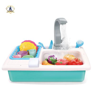 China DIY Pretend Play Kids Kitchen Set Toy Electronic Eco-friendly Plastic Wash Up Sink Kids Pretend Play Tableware for sale