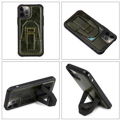 China Real Leather Phone Case Credit Card Holder Back Cover Shockproof Cell Phone Case With Foldable Stand For iPhone 11 12 13 13 pro 13 pro max for sale