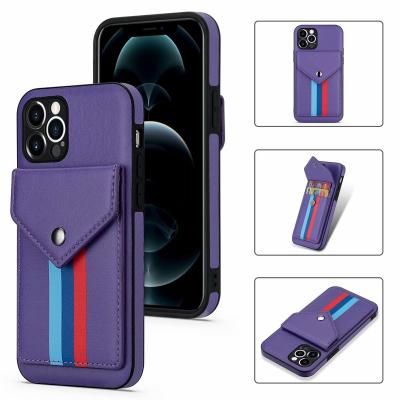 China Business Shockproof Shockproof Mobile Cover Credit Card Slot Leather Cell Phone Case with Hand Strap for iPhone 12 13 pro max for sale