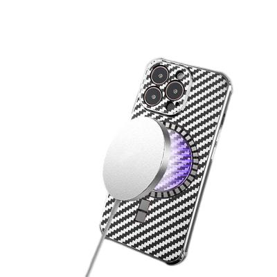 China New Magnetic Wireless Charging Transparent Tender Shockproof Carbon Fiber Phone Case Tpu Phone Case For iPhone 12 13 for sale